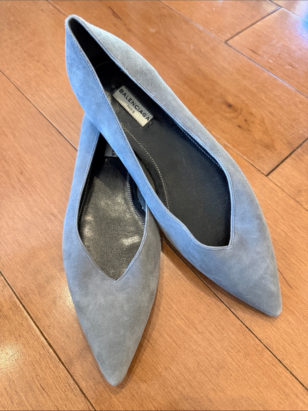 Balenciaga Women's Pointed Toe Suede Flats in Gray